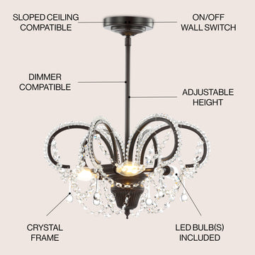 Caroline 16" Metal/Crystal LED Adjustable Chandelier - JONATHAN Y